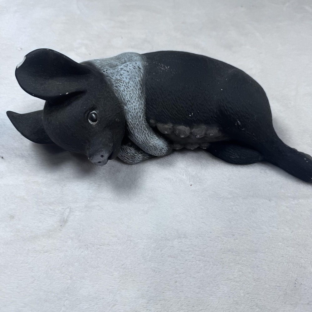 Black‎ Gray Pig Figurine Lying Down Farmhouse Country Rustic Statue Decor